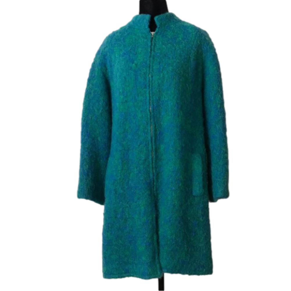 Vintage mohair/ wool blend zip coat. Hand woven in Ireland.